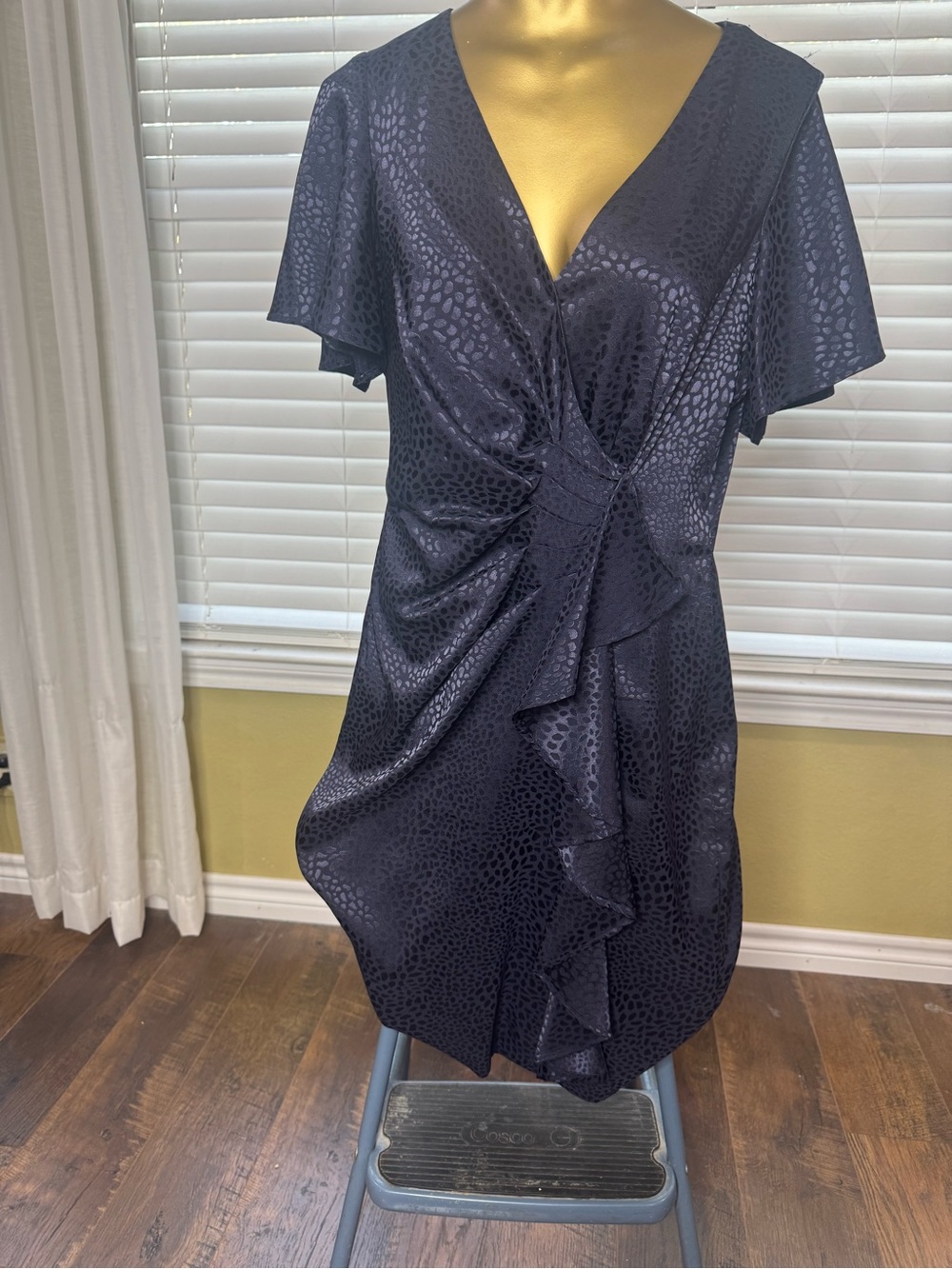 Jessica Howard Navy Shimmer V-Neck Ruffle Front Midi Dress